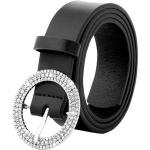 Rhinestone Buckle Belt for Women - PU Leather Plus Size Belt for Jeans and Dress